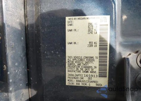 2012 Nissan Altima 2.5 S from USA, damaged, VIN 1N4AL2AP7CC165913